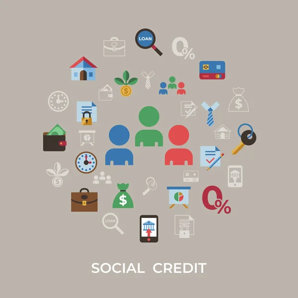 Ikony sociálních úvěrů a bankovních plateb — Stockový vektor