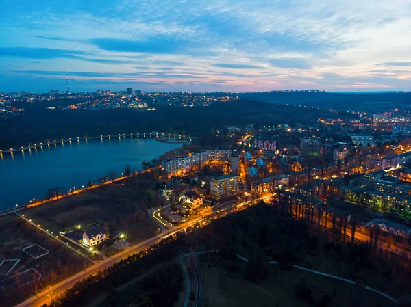 Aerial drone view of valea morilor park and lake in chisinau — Stock Photo, Image