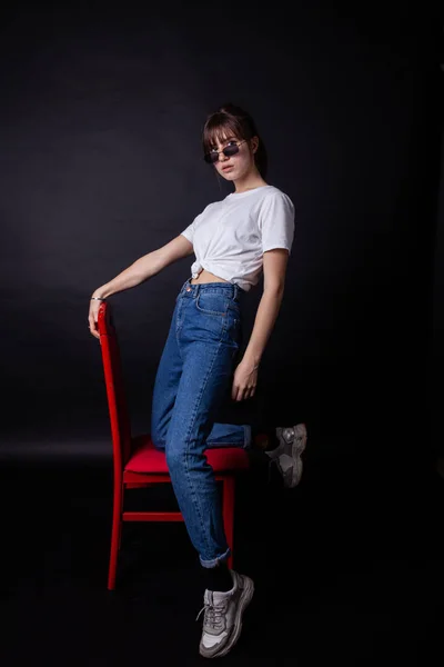 Young caucasian adult posing in the studio — Stock Photo, Image