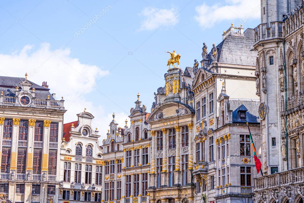 Buildings facade at sunset in Grand Place