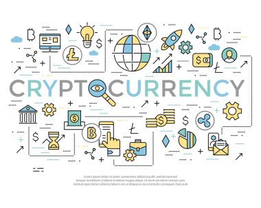 Kripto para birimi ince çizgi renk arka plan simgeleri