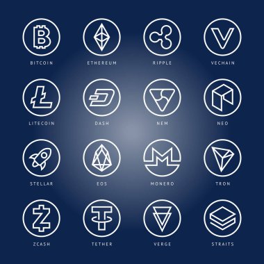Kripto para birimi ince çizgi renk arka plan simgeleri