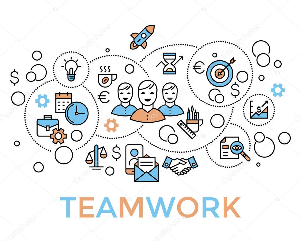Team work, start up, business vector background vector icons, il