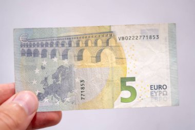 El beş euro banknot tutan