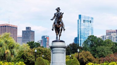 Boston 'da modern binalar ve çiçekler park halinde