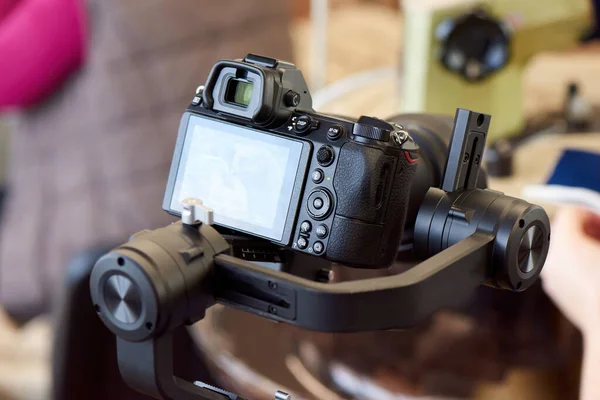 Mirrorless camera on gimbal stabilizer