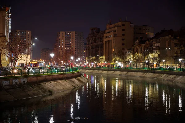 Bukarest Rumänien Januar 2020 Dambovita Der Nacht — Stockfoto