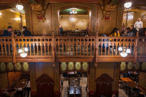 stock image BUCHAREST, ROMANIA- 10 JANUARY, 2020: Inside in the popular restaurant and bar Caru cu Bere