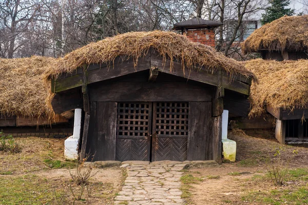 Bukaresz Rumunia Stycznia 2020 Drewniane Wiejskie Domy Narodowym Muzeum Dimitrie — Zdjęcie stockowe