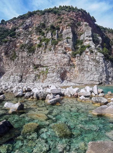 Rocky Coast Adriatic Sea Cliff Blue Water Petrovac Montenegro — Stock Photo, Image