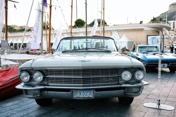 Monaco Monaco Septiembre 2019 Cadillac Chevrolet Corvette Embarcaciones Amarradas Fondo — Foto de Stock