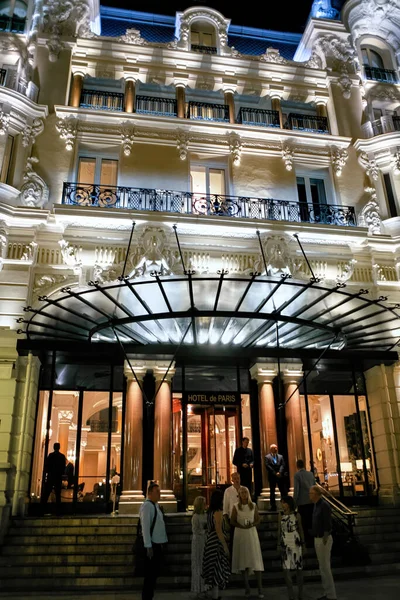 Monaco Monaco September 2019 Entrance Hotel Paris Night People Front — Stock Photo, Image