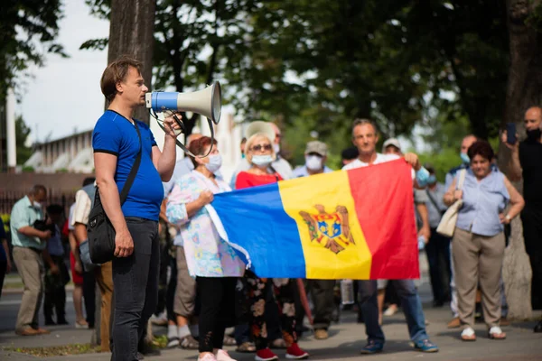 Chisinau Moldova Julho 2020 Pessoas Ativistas Protestando Frente Parlamento Usando — Fotografia de Stock