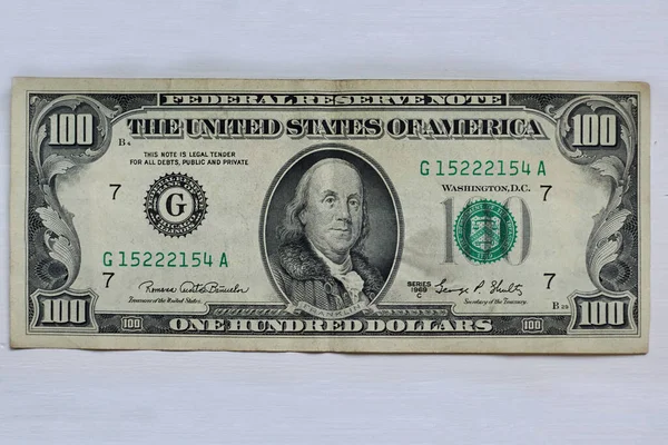 Banconota 100 Dollari Sfondo Bianco — Foto Stock