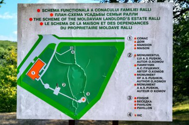 DOLNA, MOLDOVA - 15 AĞUSTOS 2020: Rus yazar Alexnder Puskin ve Ralli villa 'nın Konak Müzesi' nin Haritası