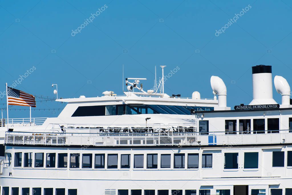 Admiral Hornblower ship with yacht on the background in San Diego, USA