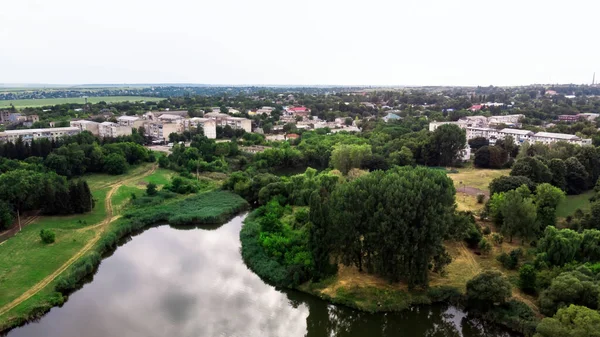 Donduseni Multiple Residential Buildings Greenery Park Lake Foreground View Drone — Stock Photo, Image