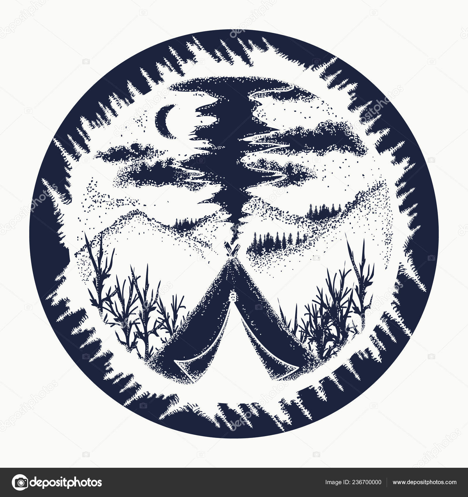 Camping Travel Symbol Tourism Extreme Sports Outdoor Camping Mountains Moon Vector Image By C Intueri Vector Stock 236700000