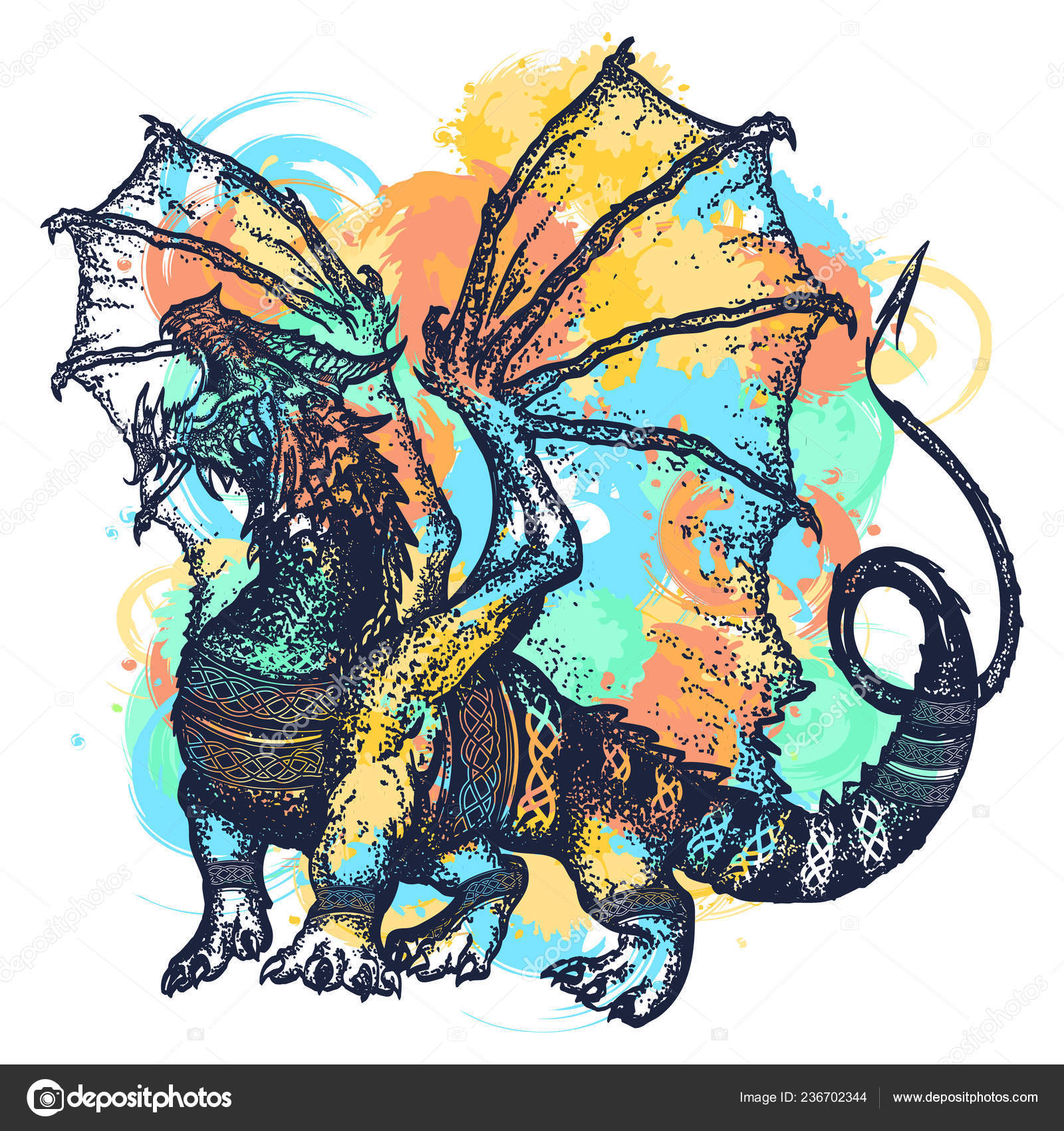 Dragon Tattoo Art Watercolor Splashes Style Symbol Force Fantasy Fairy Vector Image By C Intueri Vector Stock Dragon Tattoo Art Watercolor Splashes Style Symbol Force Fantasy Fairy Vector Image By C Intueri Vector Stock