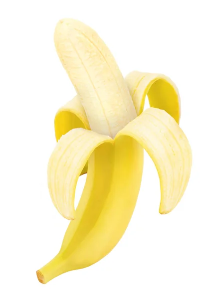 Maturo ha bombardato la banana su un bianco . — Foto Stock