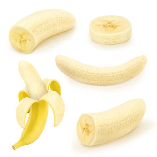 Набор Обнесённых Стеной Бананов Изолированных Белом Подробная Ретушь — стоковое фото