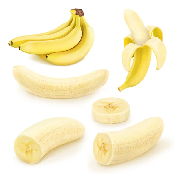Bananen collectie geïsoleerd op een witte. — Stockfoto
