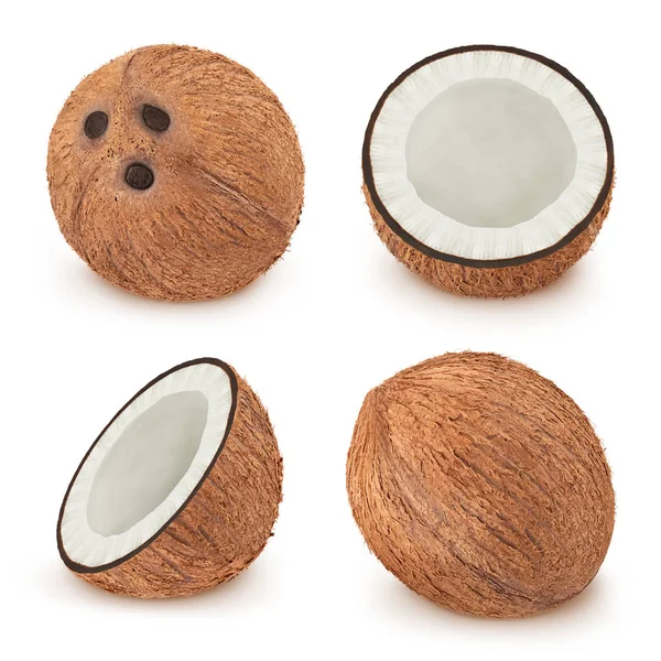 Conjunto de cocos isolados sobre um branco . — Fotografia de Stock