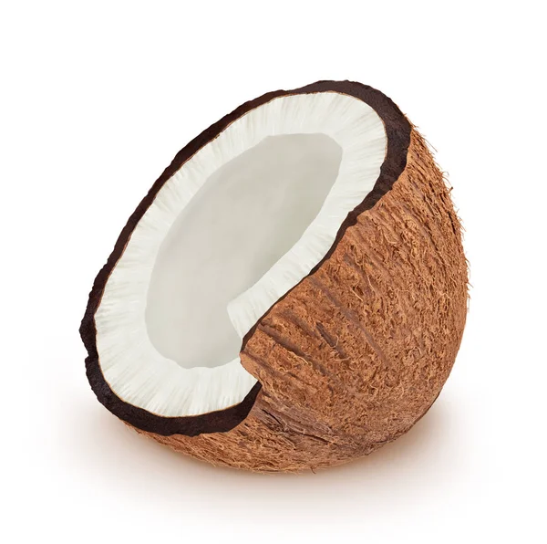 Die Hälfte der Kokosnuss isoliert auf einem weißen. — Stockfoto