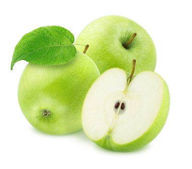 Beyaz Arka Plan da İzole Edilmiş Farklı Yeşil Elmalarla Kompozisyon