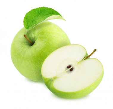 Beyaz Arka Plan da İzole Edilmiş Farklı Yeşil Elmalarla Kompozisyon