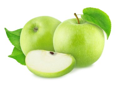 Beyaz Arka Plan da İzole Edilmiş Farklı Yeşil Elmalarla Kompozisyon