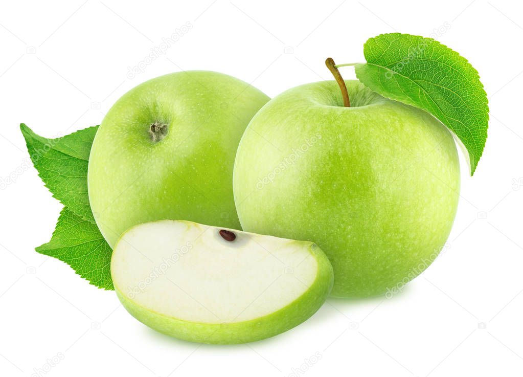 Composition with Different Green Apples Isolated on White Background