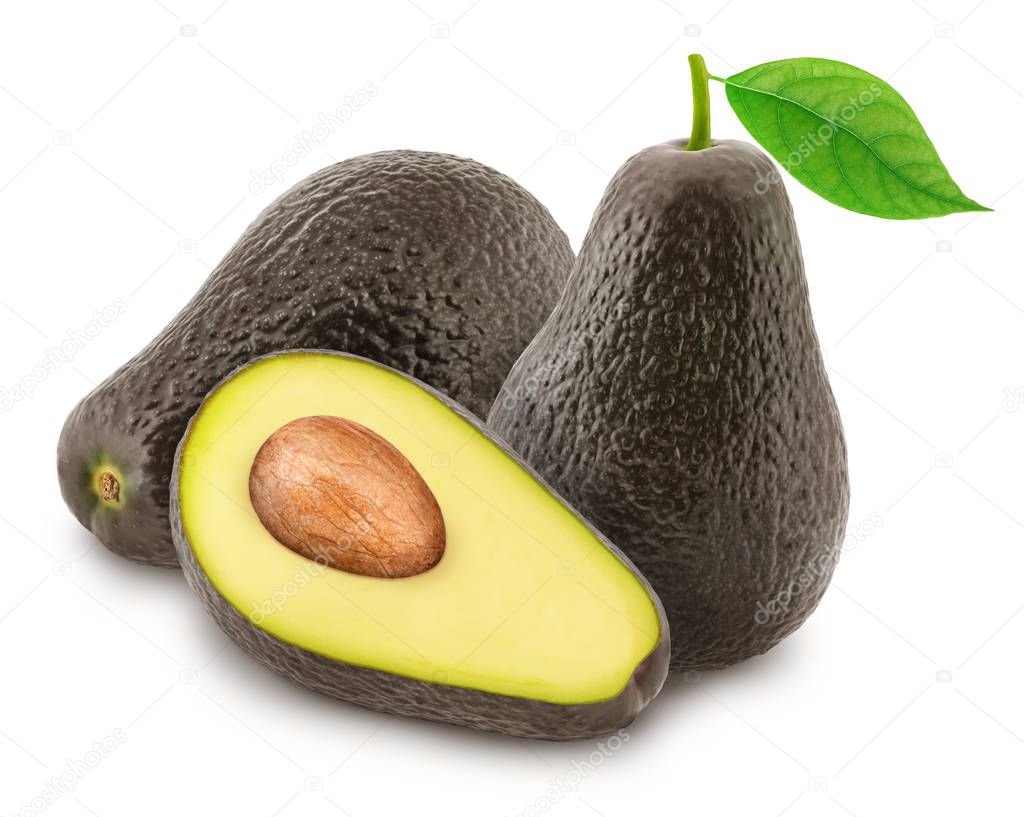 Composition with brown avocados isolated on white background