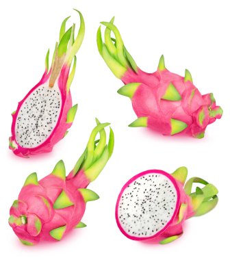 Beyaz bir arka planda izole ejderha meyve seti.