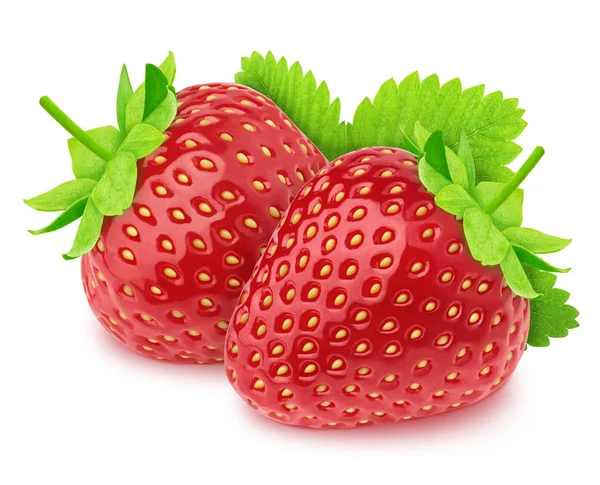 Komposition mit frischen Erdbeeren und Blättern auf weißem Hintergrund. — Stockfoto