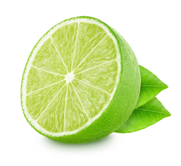 Half of lime with leaves isolated on white background. — Stock Photo, Image