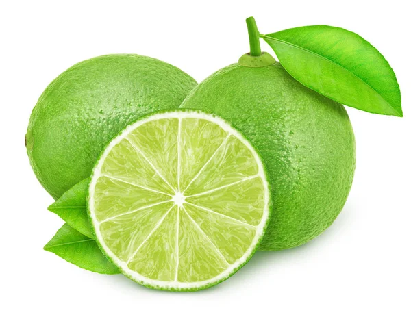 Komposition med limefrukter isolerade på vit bakgrund. — Stockfoto