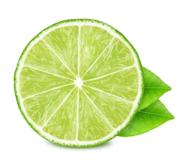 Half of lime with leaves isolated on white background. — Stock Photo, Image