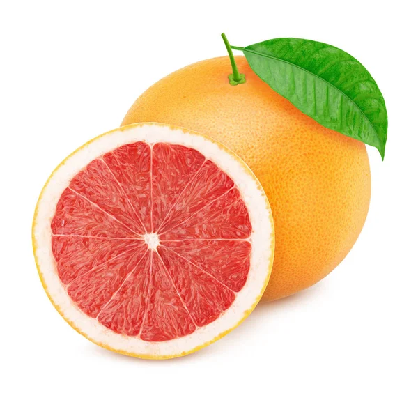 Whole and halved grapefruits isolated on white background. — Stock Photo, Image