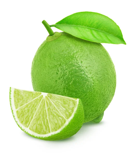 Whole lime with slice isolated on white background. — Stock Photo, Image