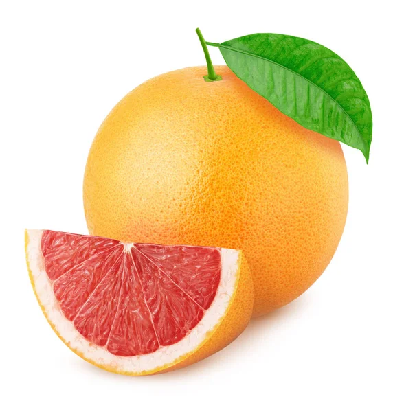 Hele grapefruit met segment geïsoleerd op witte achtergrond. — Stockfoto