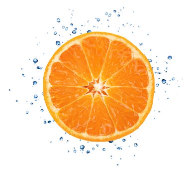 Beyaz arka planda izole su sıçramaları ile Taze mandalina.