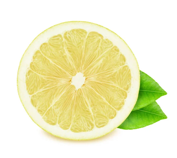 Half of pomelo with leaves isolated on white background. — Stock Photo, Image