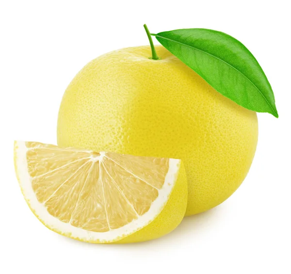 Whole white grapefruit with slice isolated on white background. — Stock Photo, Image