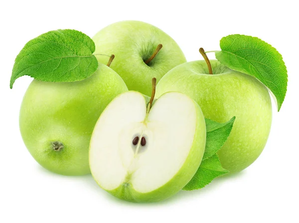 Beyaz Arka Plan da İzole Yeşil Elmalar ile Kompozisyon — Stok fotoğraf