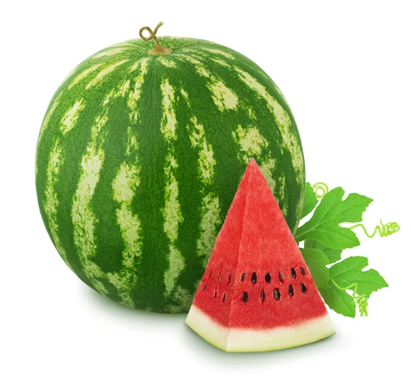 Komposition mit vollreifer Wassermelone und Scheibe isoliert auf weißem Hintergrund. als Gestaltungselemente. — Stockfoto