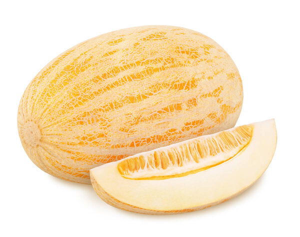 Composition with whole ripe melon and slice isolated on white background. As design elements.