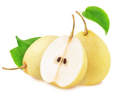 Beyaz Arka Plan üzerine Izole Nashi Armut ile Kompozisyon