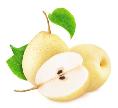 Beyaz Arka Plan üzerine Izole Nashi Armut ile Kompozisyon