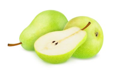 Beyaz Arka Plan üzerine Yalıtılmış Yeşil Armut ile Kompozisyon